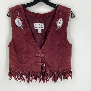Ole Pink Leather Vest with Fringe size M 100% Leather